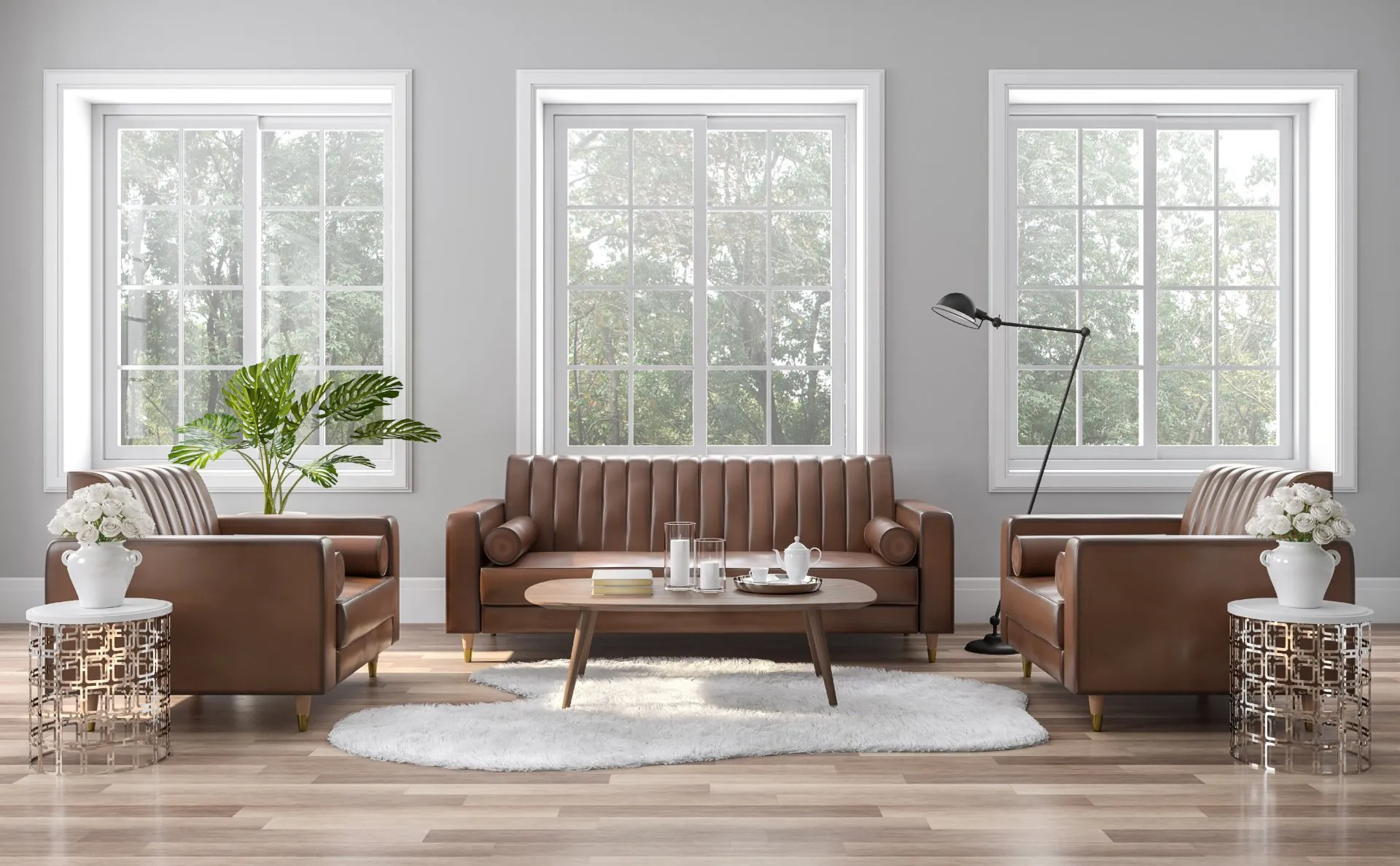 Brown color sofa set in hall